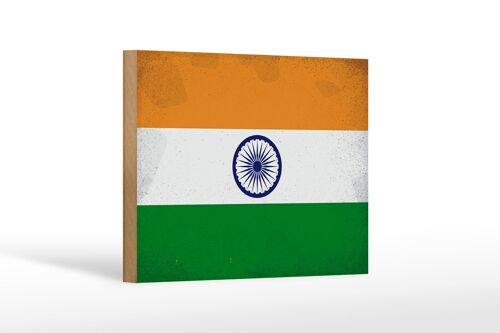 Holzschild Flagge Indien 18x12 cm Flag of India Vintage Dekoration