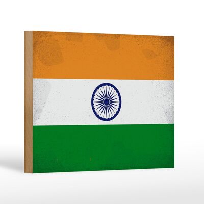 Holzschild Flagge Indien 18x12 cm Flag of India Vintage Dekoration