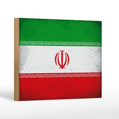 Letrero de madera bandera Irán 18x12 cm Bandera de Irán decoración vintage