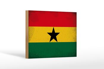 Panneau en bois drapeau Ghana 18x12 cm Drapeau du Ghana décoration vintage 1