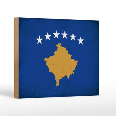 Holzschild Flagge Kosovo 18x12 cm Flag of Kosovo Vintage Dekoration