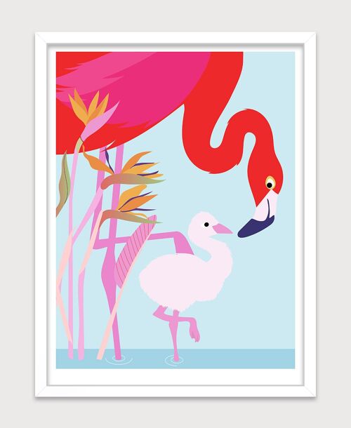 Affiche pour chambre d'enfant : Flamands roses. Artiste: Alice RICARD 30x40