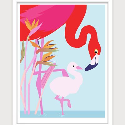 Poster per la scuola materna: fenicotteri rosa. Artista: Alice RICARD 30x40