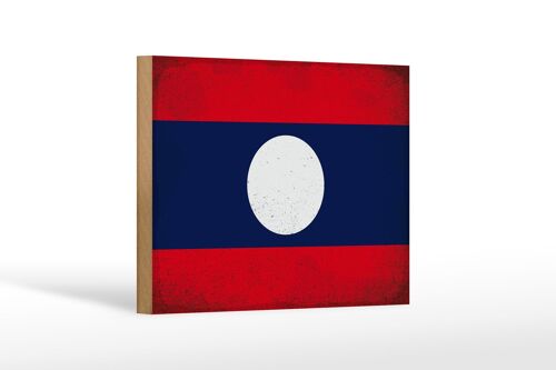 Holzschild Flagge Laos 18x12 cm Flag of Laos Vintage Dekoration