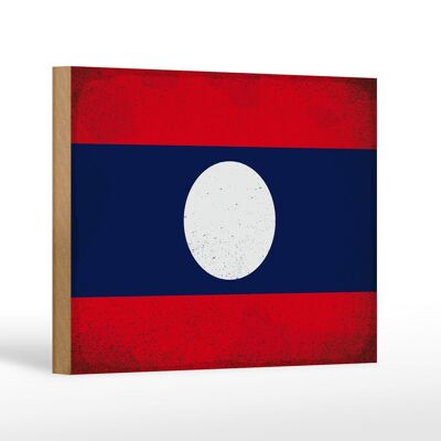 Panneau en bois drapeau Laos 18x12 cm Drapeau du Laos décoration vintage
