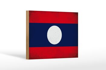 Panneau en bois drapeau Laos 18x12 cm Drapeau du Laos décoration vintage 1