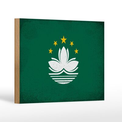 Letrero de madera bandera Macao 18x12 cm Bandera de Macao decoración vintage