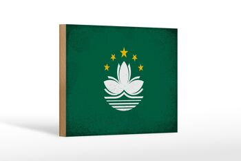 Panneau en bois drapeau Macao 18x12 cm Drapeau de Macao décoration vintage 1