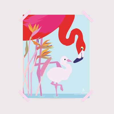 Poster per la scuola materna: fenicotteri rosa. Artista: Alice RICARD 20x25