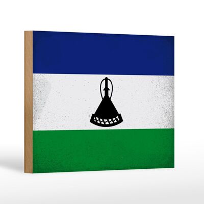 Drapeau panneau en bois Lesotho 18x12 cm Drapeau du Lesotho décoration vintage