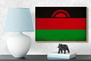 Panneau en bois drapeau Malawi 18x12 cm Drapeau du Malawi décoration vintage 3