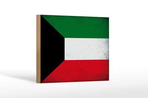 Holzschild Flagge Kuwait 18x12 cm Flag of Kuwait Vintage Dekoration