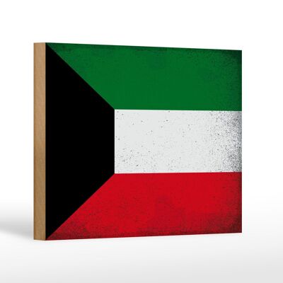 Holzschild Flagge Kuwait 18x12 cm Flag of Kuwait Vintage Dekoration