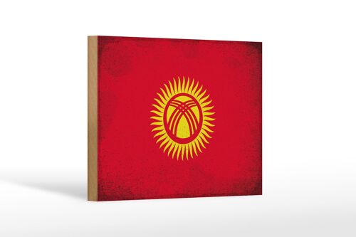 Holzschild Flagge Kirgisistan 18x12 cm Kyrgyzstan Vintage Dekoration