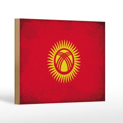 Panneau en bois drapeau Kirghizistan 18x12 cm Kirghizistan décoration vintage