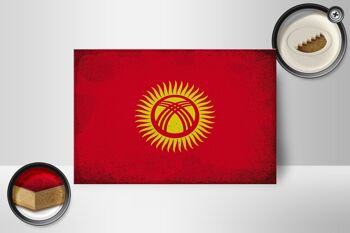 Panneau en bois drapeau Kirghizistan 18x12 cm Kirghizistan décoration vintage 2