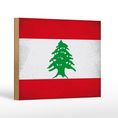 Letrero de madera bandera Líbano 18x12 cm Bandera del Líbano decoración vintage