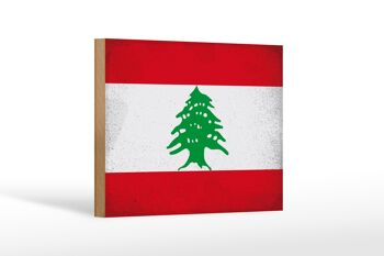 Panneau en bois drapeau Liban 18x12 cm Drapeau du Liban décoration vintage 1