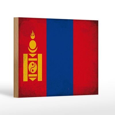 Letrero de madera bandera Mongolia 18x12 cm Bandera Mongolia decoración vintage