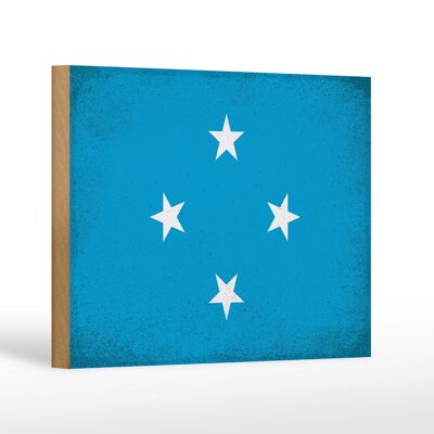 Holzschild Flagge Mikronesien 18x12 cm Micronesia Vintage Dekoration