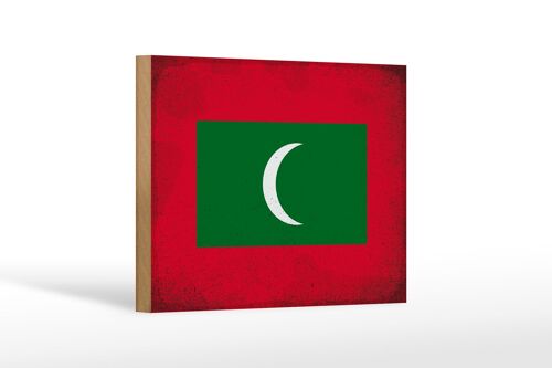 Holzschild Flagge Malediven 18x12 cm Flag Maldives Vintage Dekoration