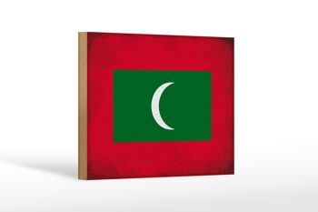 Panneau en bois drapeau Maldives 18x12 cm Drapeau Maldives décoration vintage 1