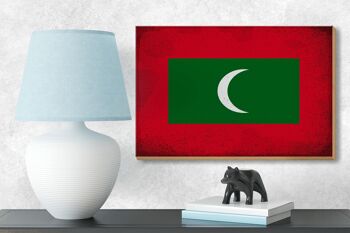 Panneau en bois drapeau Maldives 18x12 cm Drapeau Maldives décoration vintage 3