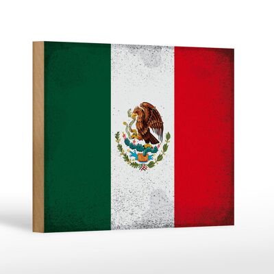 Holzschild Flagge Mexiko 18x12 cm Flag of Mexico Vintage Dekoration