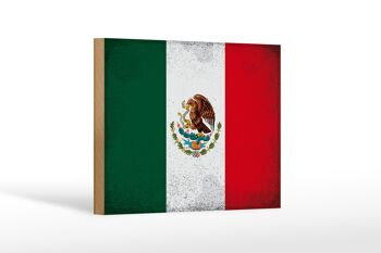 Panneau en bois drapeau Mexique 18x12 cm Drapeau du Mexique décoration vintage 1