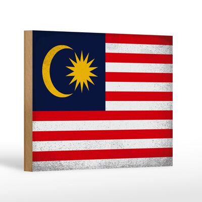 Letrero de madera bandera Malasia 18x12 cm Bandera Malasia decoración vintage