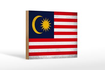 Panneau en bois drapeau Malaisie 18x12 cm Drapeau Malaisie décoration vintage 1