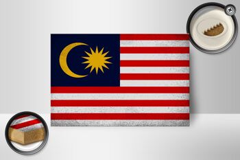 Panneau en bois drapeau Malaisie 18x12 cm Drapeau Malaisie décoration vintage 2
