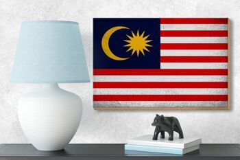 Panneau en bois drapeau Malaisie 18x12 cm Drapeau Malaisie décoration vintage 3