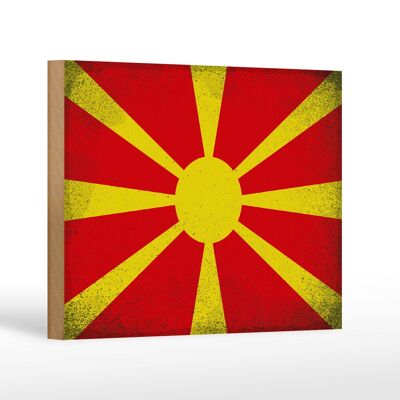 Panneau en bois drapeau Macédoine 18x12 cm décoration vintage Macédoine