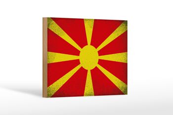Panneau en bois drapeau Macédoine 18x12 cm décoration vintage Macédoine 1