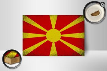 Panneau en bois drapeau Macédoine 18x12 cm décoration vintage Macédoine 2