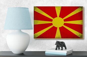 Panneau en bois drapeau Macédoine 18x12 cm décoration vintage Macédoine 3