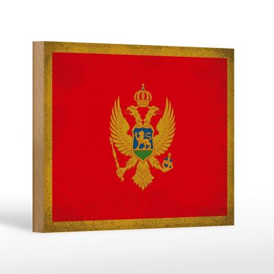 Cartello in legno bandiera Montenegro 18x12 cm bandiera decorazione vintage
