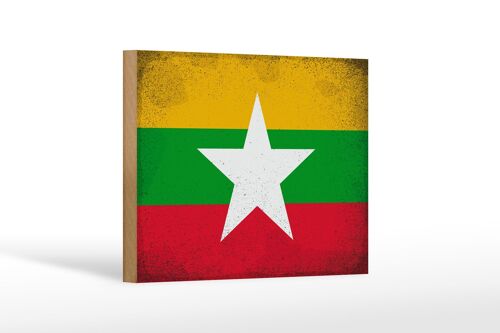Holzschild Flagge Myanmar 18x12 cm Flag of Myanmar Vintage Dekoration