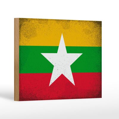 Letrero de madera bandera Myanmar 18x12 cm Bandera de Myanmar decoración vintage