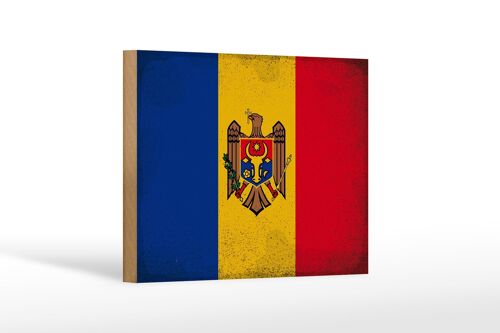Holzschild Flagge Moldau 18x12 cm Flag of Moldova Vintage Dekoration