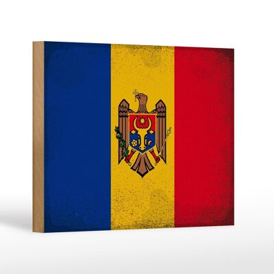 Holzschild Flagge Moldau 18x12 cm Flag of Moldova Vintage Dekoration