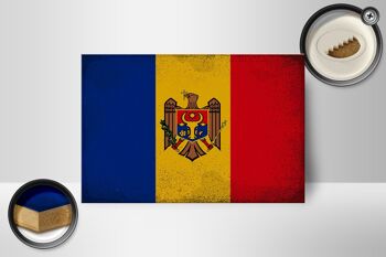 Panneau en bois drapeau Moldavie 18x12 cm Drapeau de Moldavie décoration vintage 2