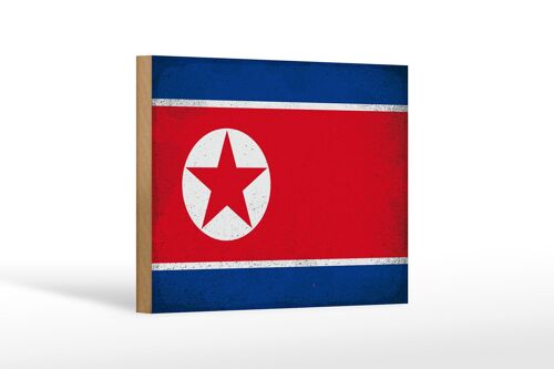 Holzschild Flagge Nordkorea 18x12 cm North Korea Vintage Dekoration