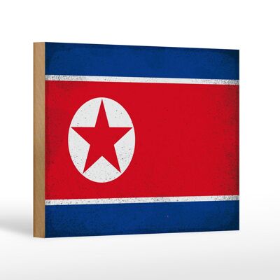 Holzschild Flagge Nordkorea 18x12 cm North Korea Vintage Dekoration