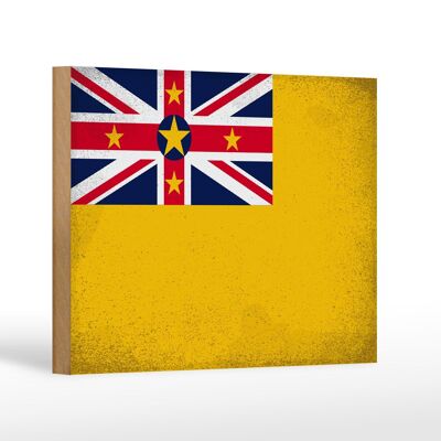 Holzschild Flagge Niue 18x12cm Flag of Niue Vintage Dekoration