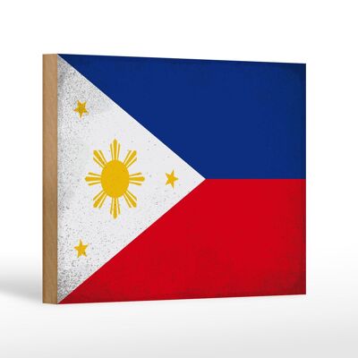 Letrero de madera bandera Filipinas 18x12 cm Decoración vintage Filipinas