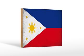 Panneau en bois drapeau Philippines 18x12 cm Philippines décoration vintage 1