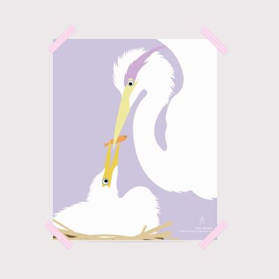 Poster for nursery: Purple herons. Artist: Alice RICARD 20x25