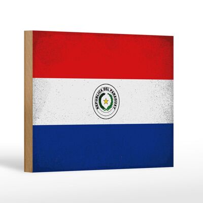 Letrero de madera bandera Paraguay 18x12 cm Bandera Paraguay decoración vintage